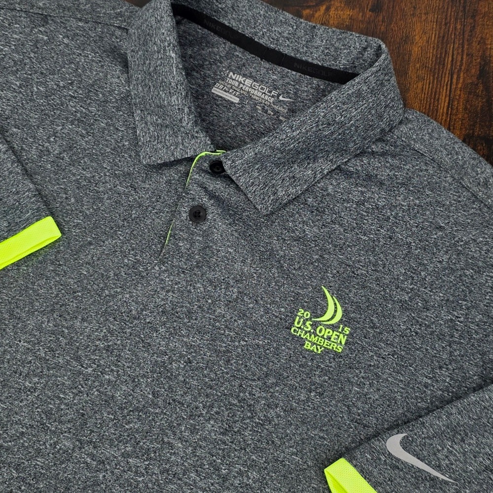 Nike Golf Tour Performance Polo Mens XXL Grey 2015 US Open Chambers Bay‎ Neon